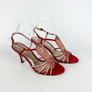 Adrianna Papell NEW Womens Megan Red Gold Metallic Heels Evening Sandals size 8
